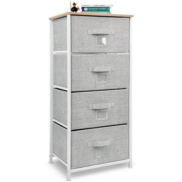 Dark Grey-4 Drawers Bigroof Dresser Storage Organizer Fabric Drawers Closet Shelves for Bedroom Bathroom Laundry Steel Frame Wood Top with Fabric Bins for Clothing Blankets Plush Toy